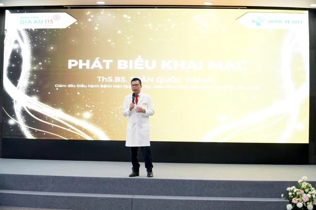 ThS. BS. Trần Quốc Thành – Giám đốc Điều hành Bệnh viện Quốc tế City kiêm Phụ trách Giám đốc Điều hành Bệnh viện Gia An 115 phát biểu khai mạc