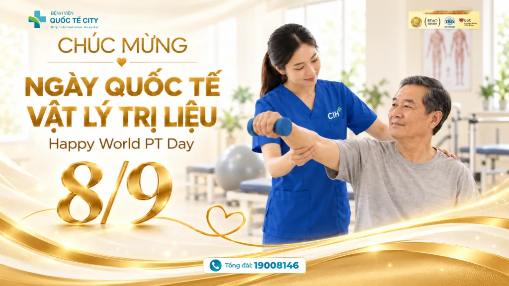 Nhân Ngày Quốc tế Vật lý trị liệu 8/9, Bệnh viện Quốc tế City trân trọng gửi lời chúc sức khỏe và lời tri ân sâu sắc đến đội ngũ chuyên gia vật lý trị liệu đã luôn tận tâm đồng hành cùng người bệnh trên hành trình phục hồi sức khỏe.